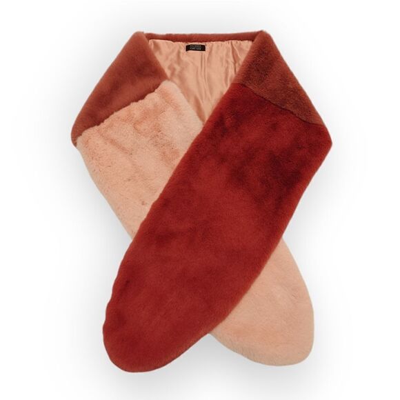 Large Halogen x Atlantic-Pacific red pink shades faux fur scarf wrap - Picture 1 of 8
